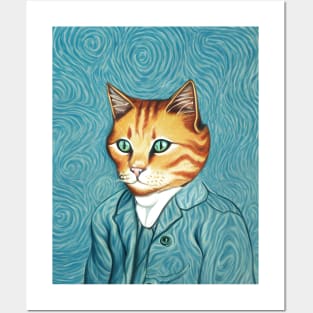 Vincent cat Gogh - Funny, Cat, Portrait, Gift Idea, Shirt, portrait, Vincent van Gogh, starry night, the scream, meme, kitty, kitten, tiktok, instagram, Posters and Art